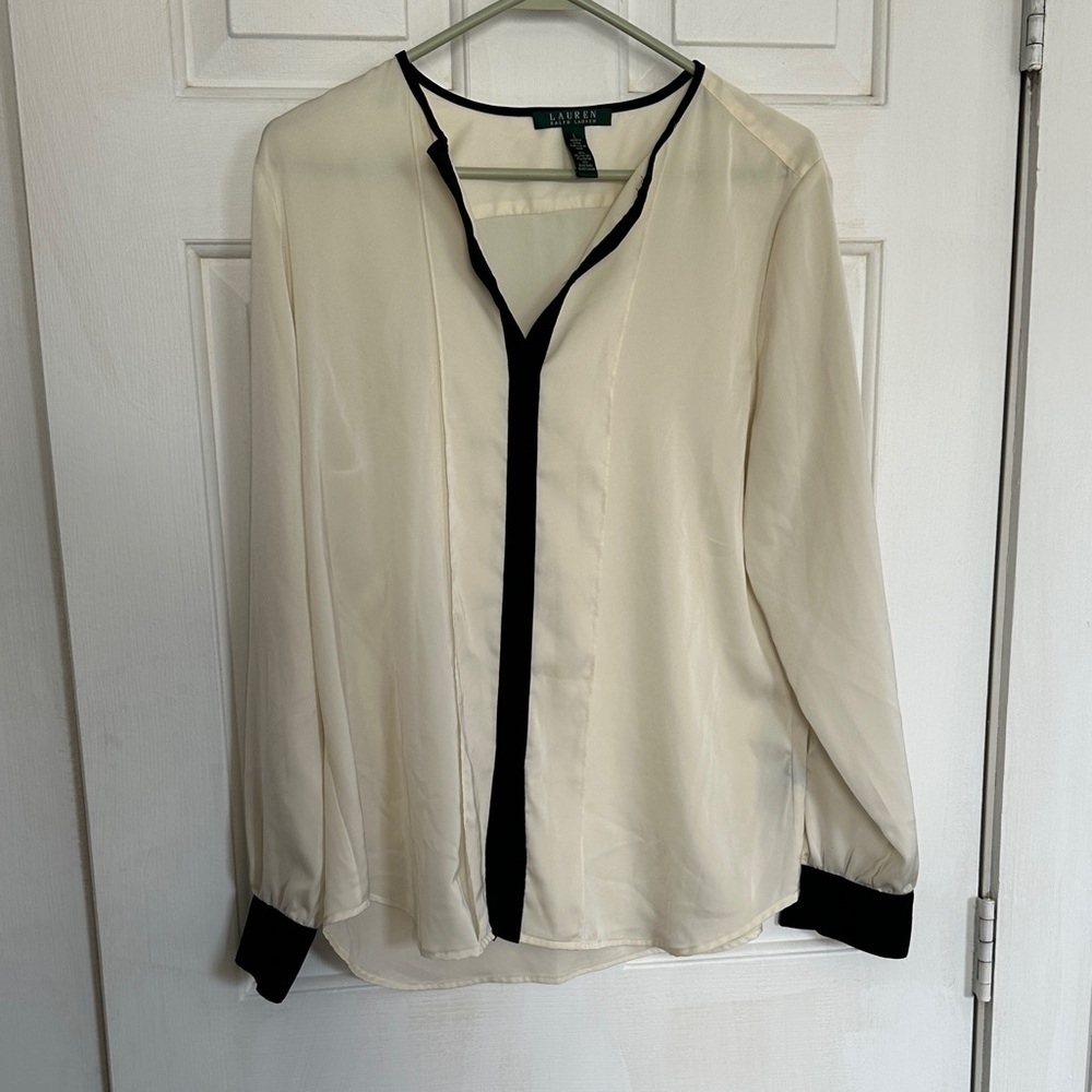 Lauren Ralph Lauren cream and black long sleeve button down size large